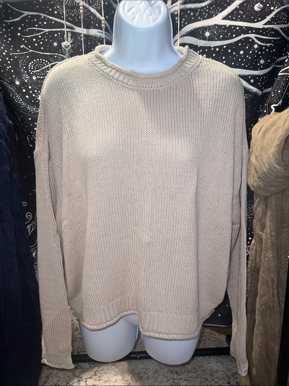 Zenana Outfitters Beige Crewneck Knit Sweater